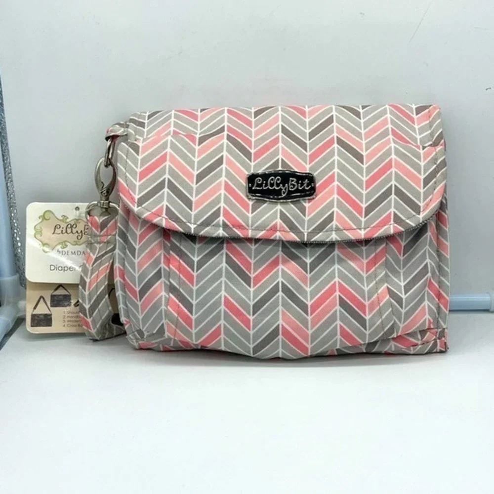 NEW Lillybet by Demdaco Diaper Clutch chevron pink&gray multiple way to …